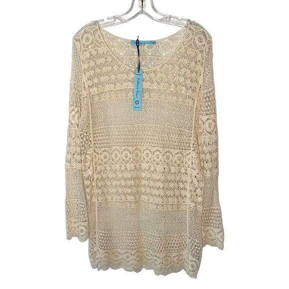 Solitaire Other - SOLITAIRE SWIM Ivory Long Bell Sleeve Crocheted Scallop Hem Cover-Up NWT Small